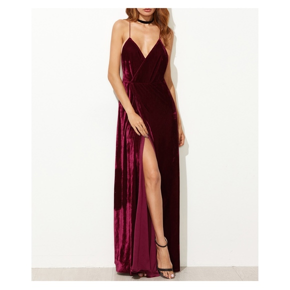 MBM Unlimited Dresses & Skirts - Burgundy Red Strappy Backless Velvet Wrap Dress